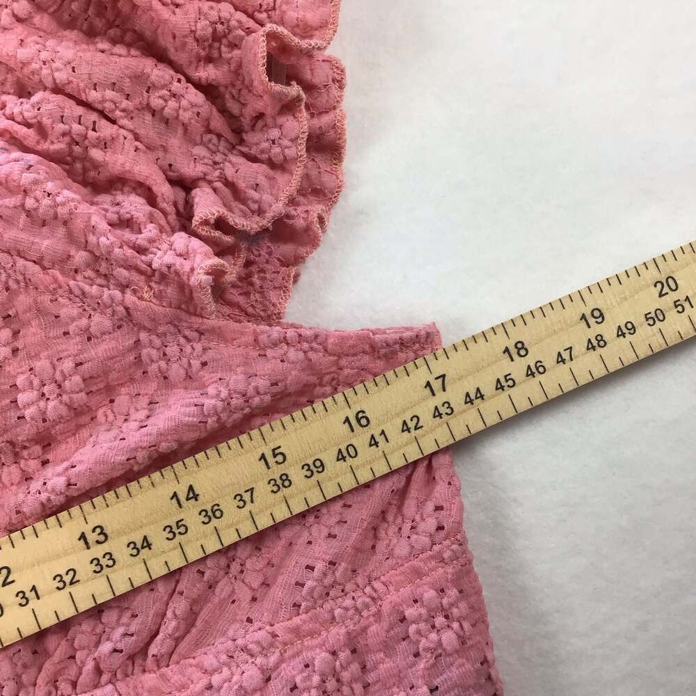 POL In Fair Verona Button Front Crop Eyelet Textured Ruffle Top Pink Small - Picture 6 of 10